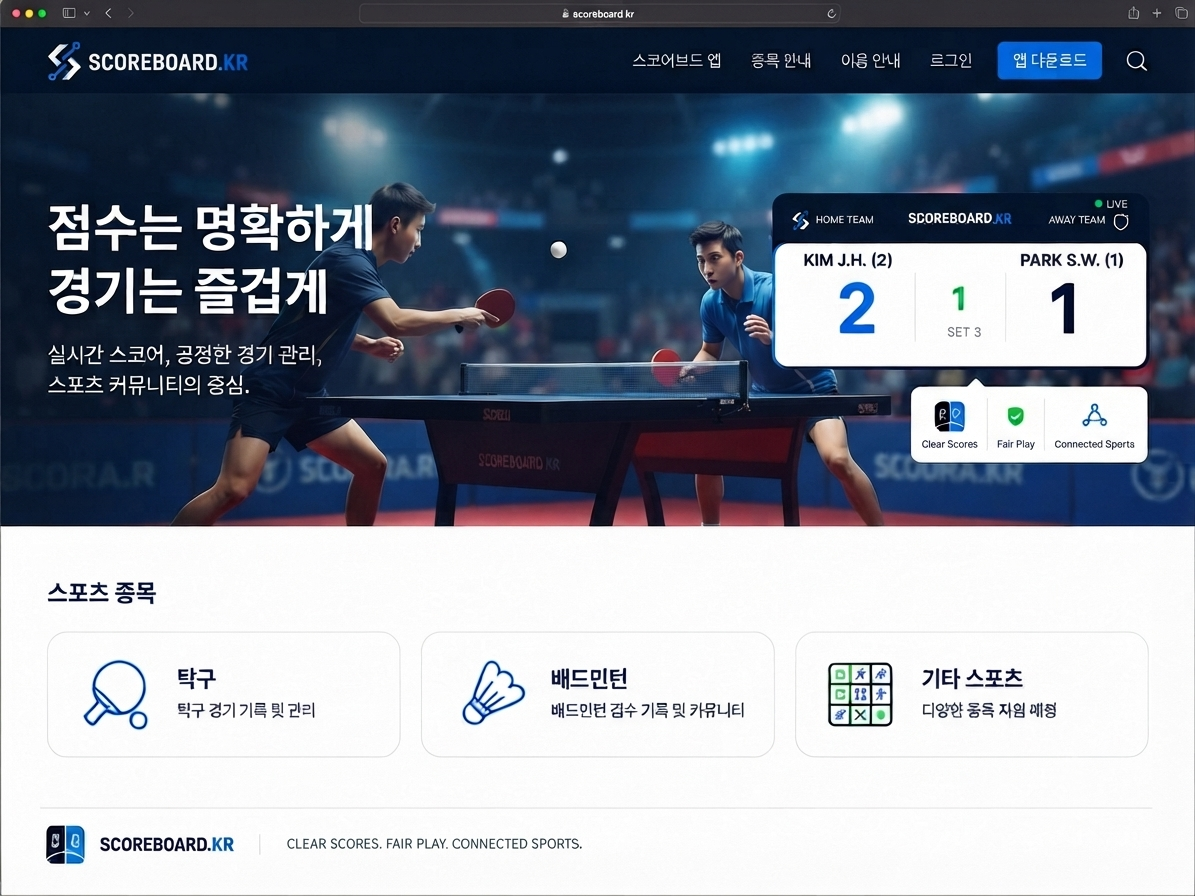 SCOREBOARD.KR — 점수는 명확하게, 경기는 즐겁게. 탁구·배드민턴 종목 안내